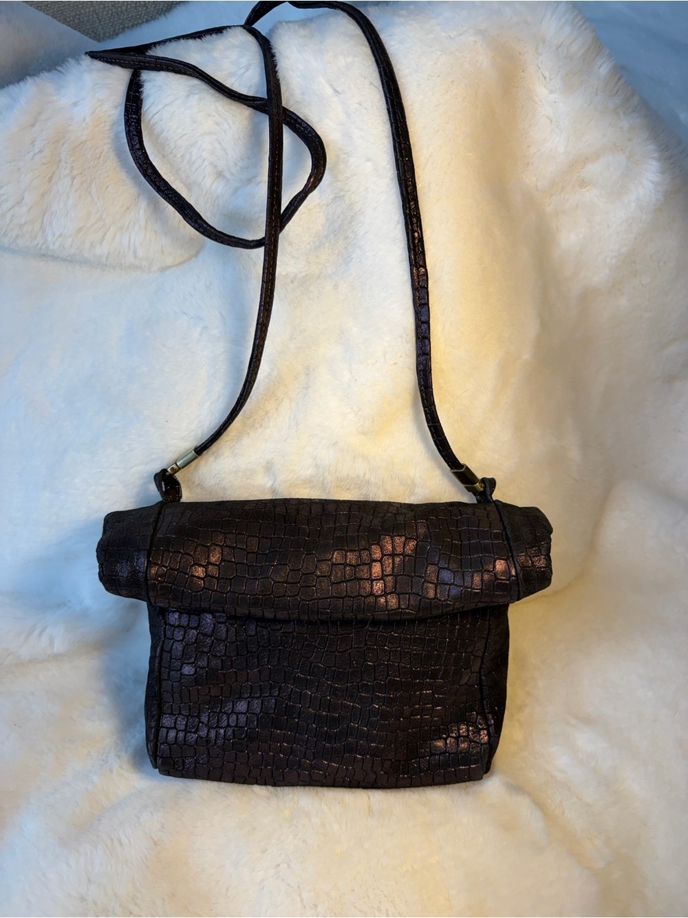 Daniella Lehavi Plum Metallic Croc-Embossed Crossbody Bag -